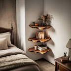 Handcrafted Wooden Live Edge Corner Shelf For Furniture Decor