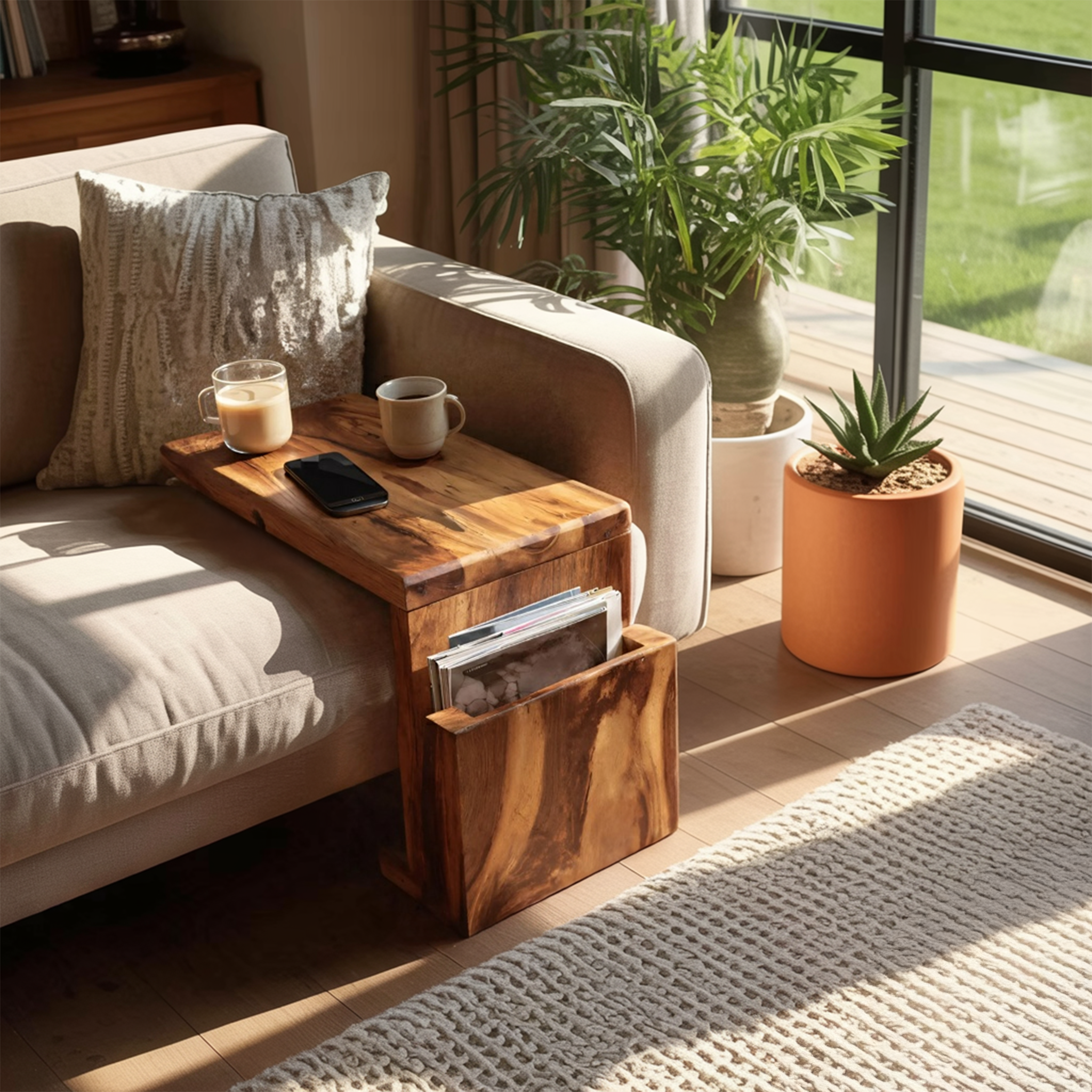 Handcrafted Wooden Armrest For Living Room Design