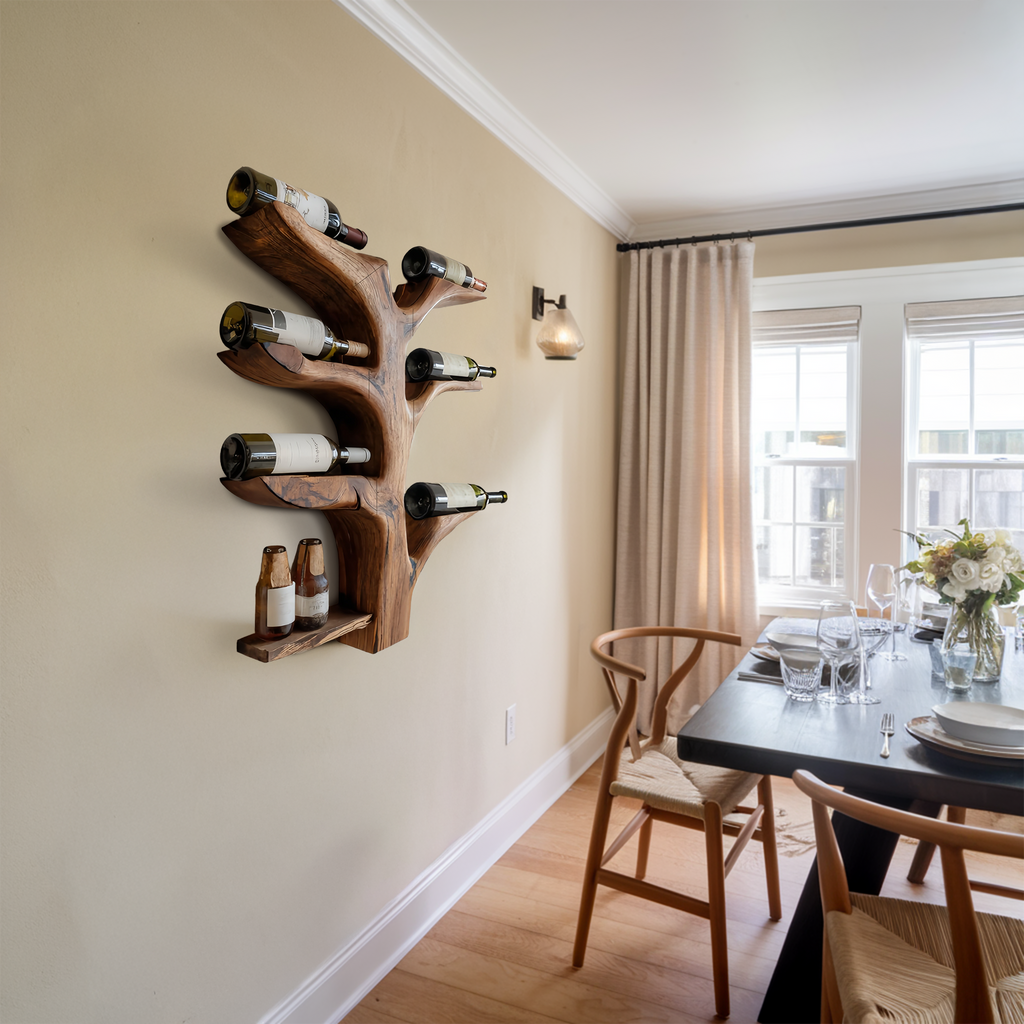 Organic Tree Style Wall Wine Bottle Holder For Kitchen Decor