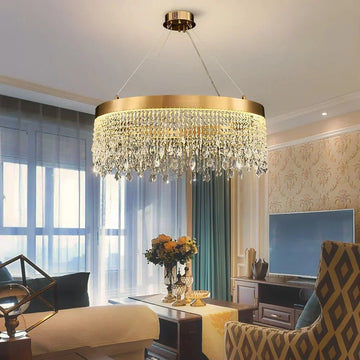 Brushed Gold Modern LED Crystal Light Fixtures - W15.7''×H9.8‘’Non Dimm Warm Lightcasivra