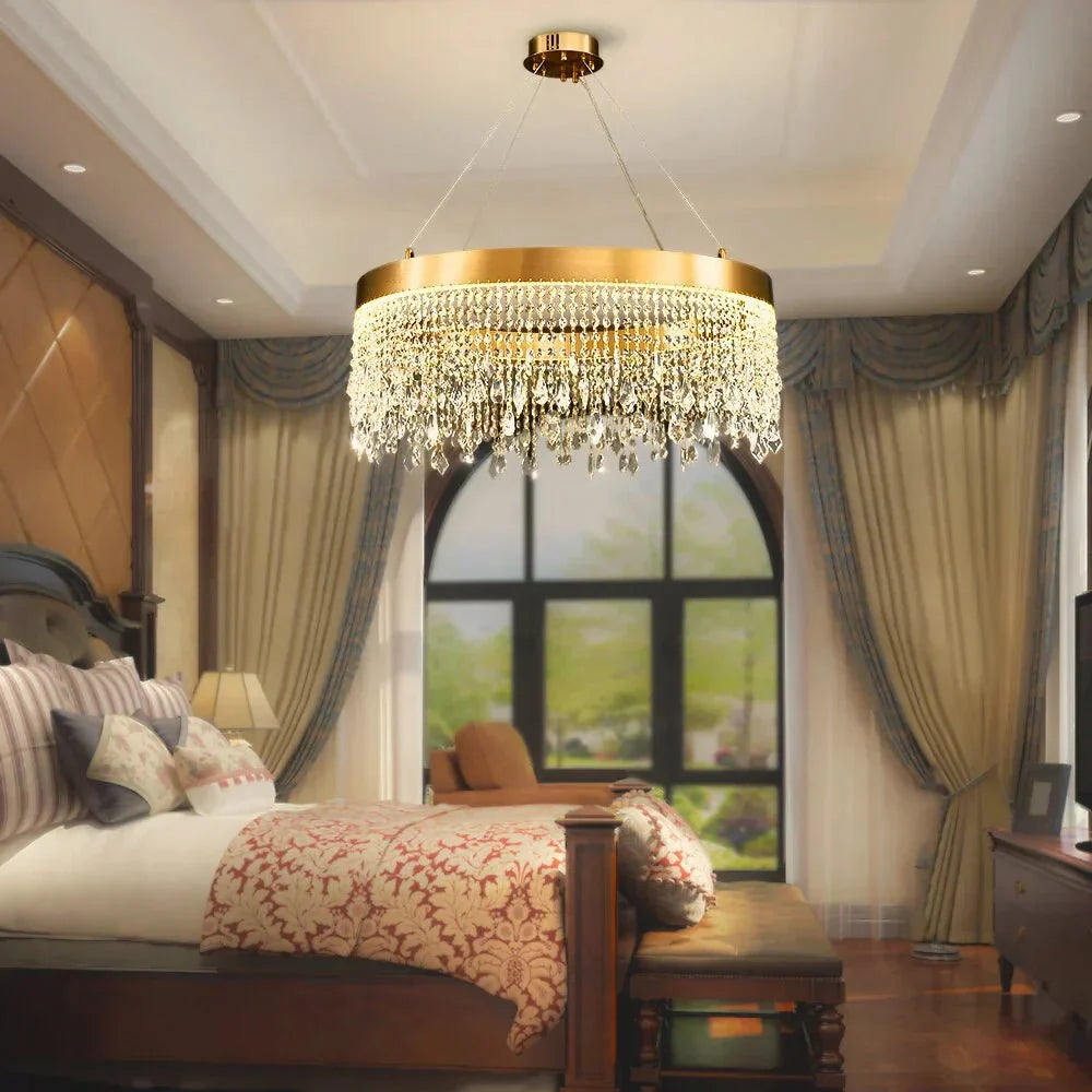 Brushed Gold Modern LED Crystal Light Fixtures - W15.7''×H9.8‘’Non Dimm Warm Lightcasivra