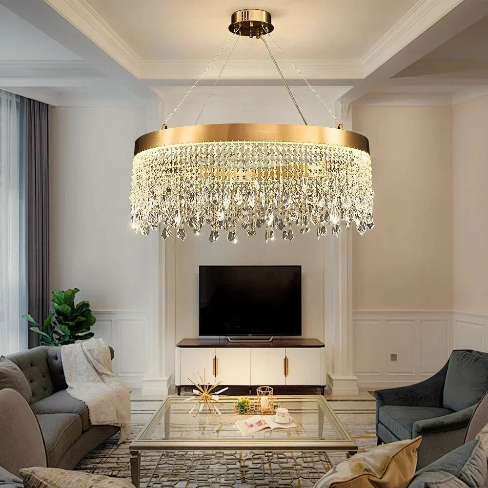 Brushed Gold Modern LED Crystal Light Fixtures - W15.7''×H9.8‘’Non Dimm Warm Lightcasivra