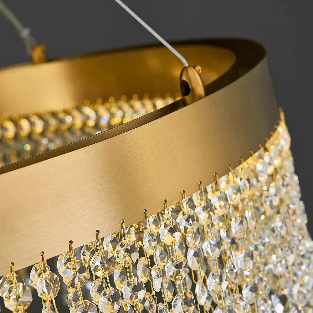 Brushed Gold Modern LED Crystal Light Fixtures - W15.7''×H9.8‘’Non Dimm Warm Lightcasivra