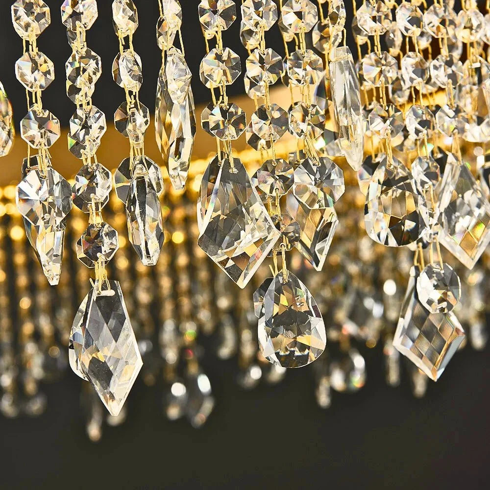 Brushed Gold Modern LED Crystal Light Fixtures - W15.7''×H9.8‘’Non Dimm Warm Lightcasivra