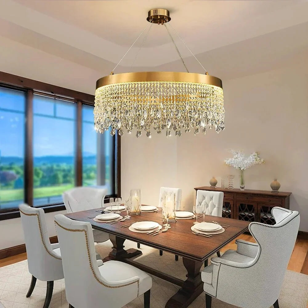 Brushed Gold Modern LED Crystal Light Fixtures - W15.7''×H9.8‘’Non Dimm Warm Lightcasivra