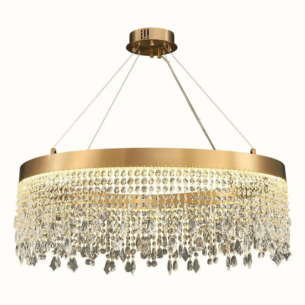 Brushed Gold Modern LED Crystal Light Fixtures - W15.7''×H9.8‘’Non Dimm Warm Lightcasivra