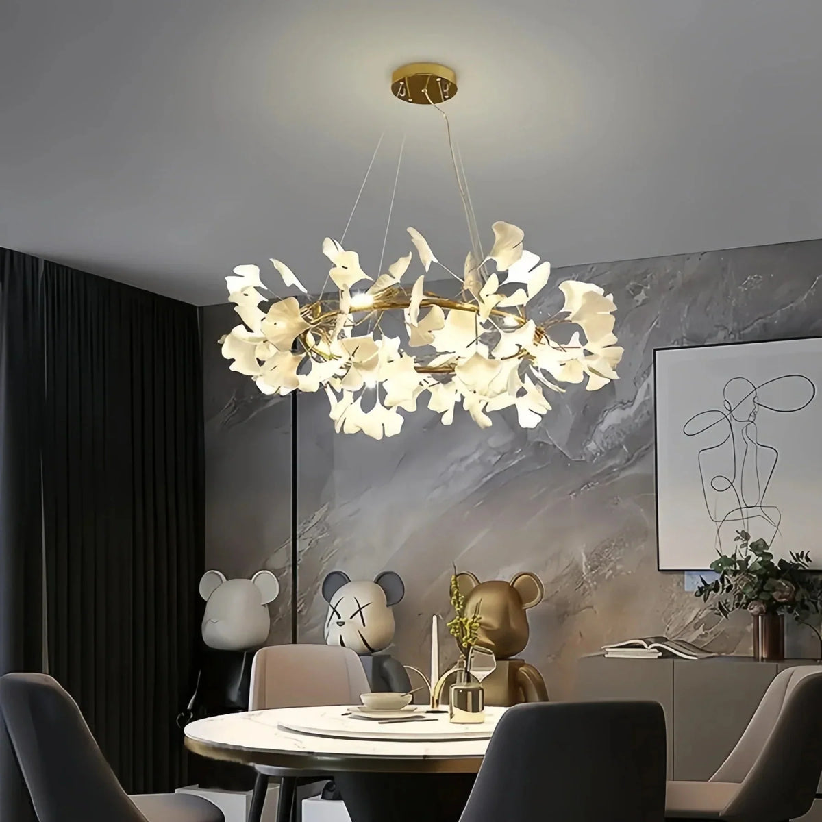 BU Ginkgo Ceramic Circle Chandelier - 24"Goldcasivra