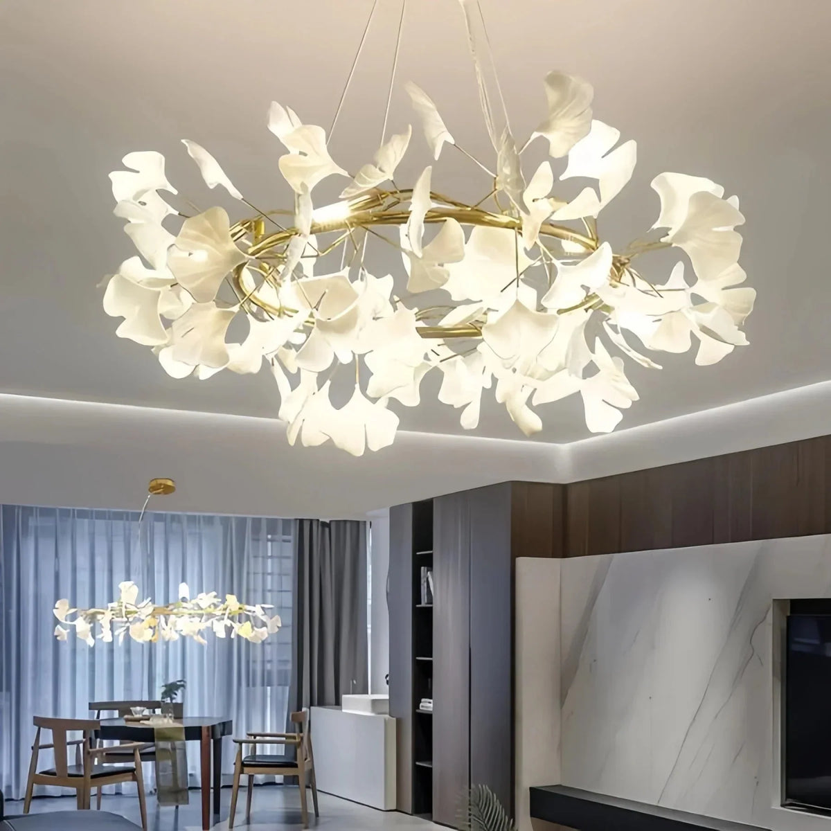 BU Ginkgo Ceramic Circle Chandelier - 24"Goldcasivra