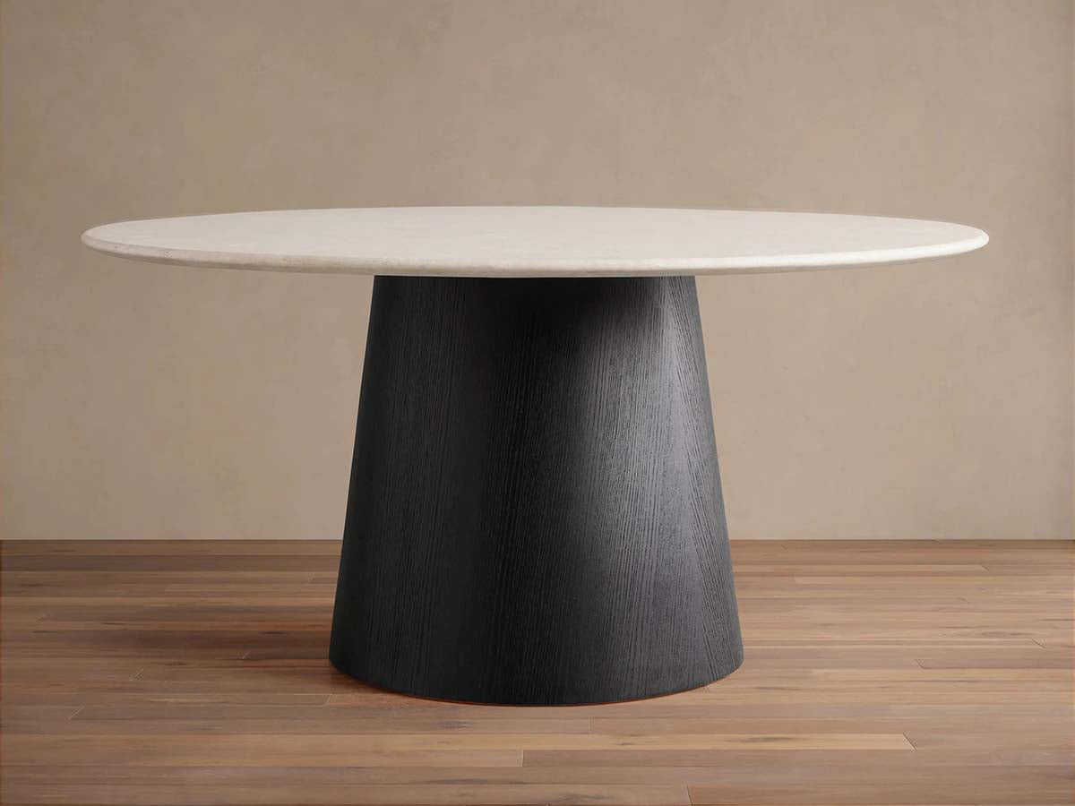 Saint Germain Round Marble Top Dining Table With Wood Toulouse Base