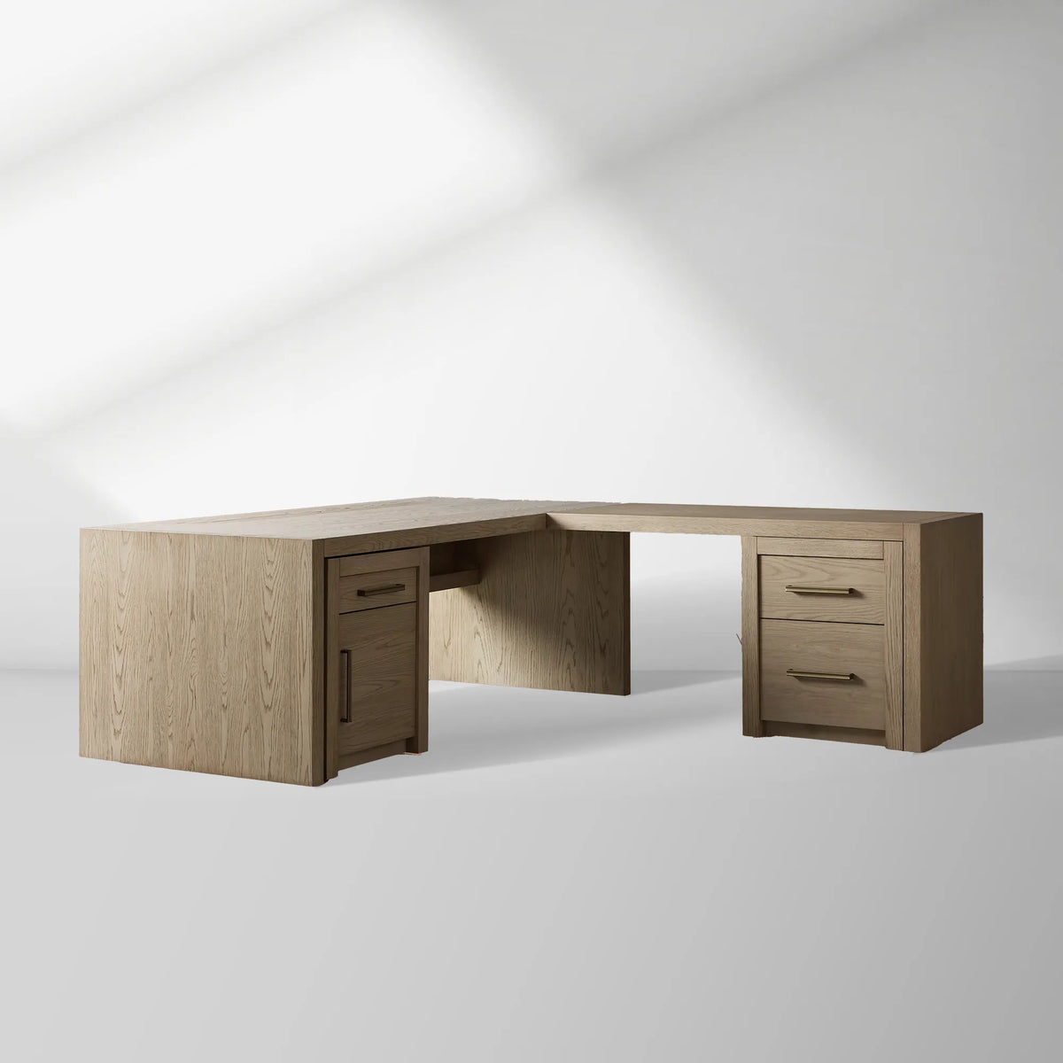 Bodhi Modular Desk with Return Desk in White Oak with Cord Management