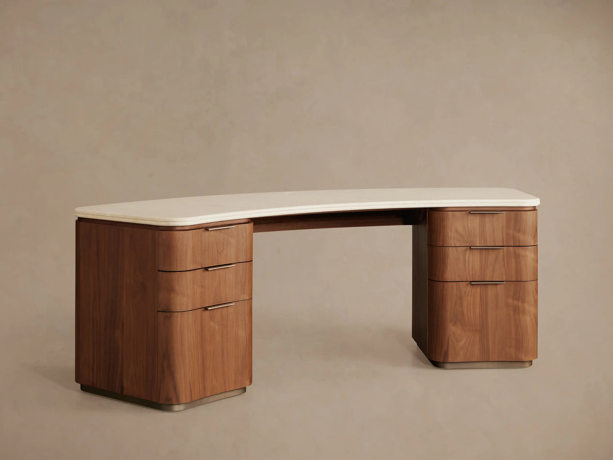 Caden Executive Desk with Stone Top and Integrated Storage