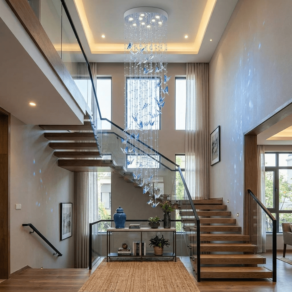 Caelira LED K9 Crystal Spiral Chandelier - Dia 15.7″ × H 98.4″BlueWarm Lightcasivra