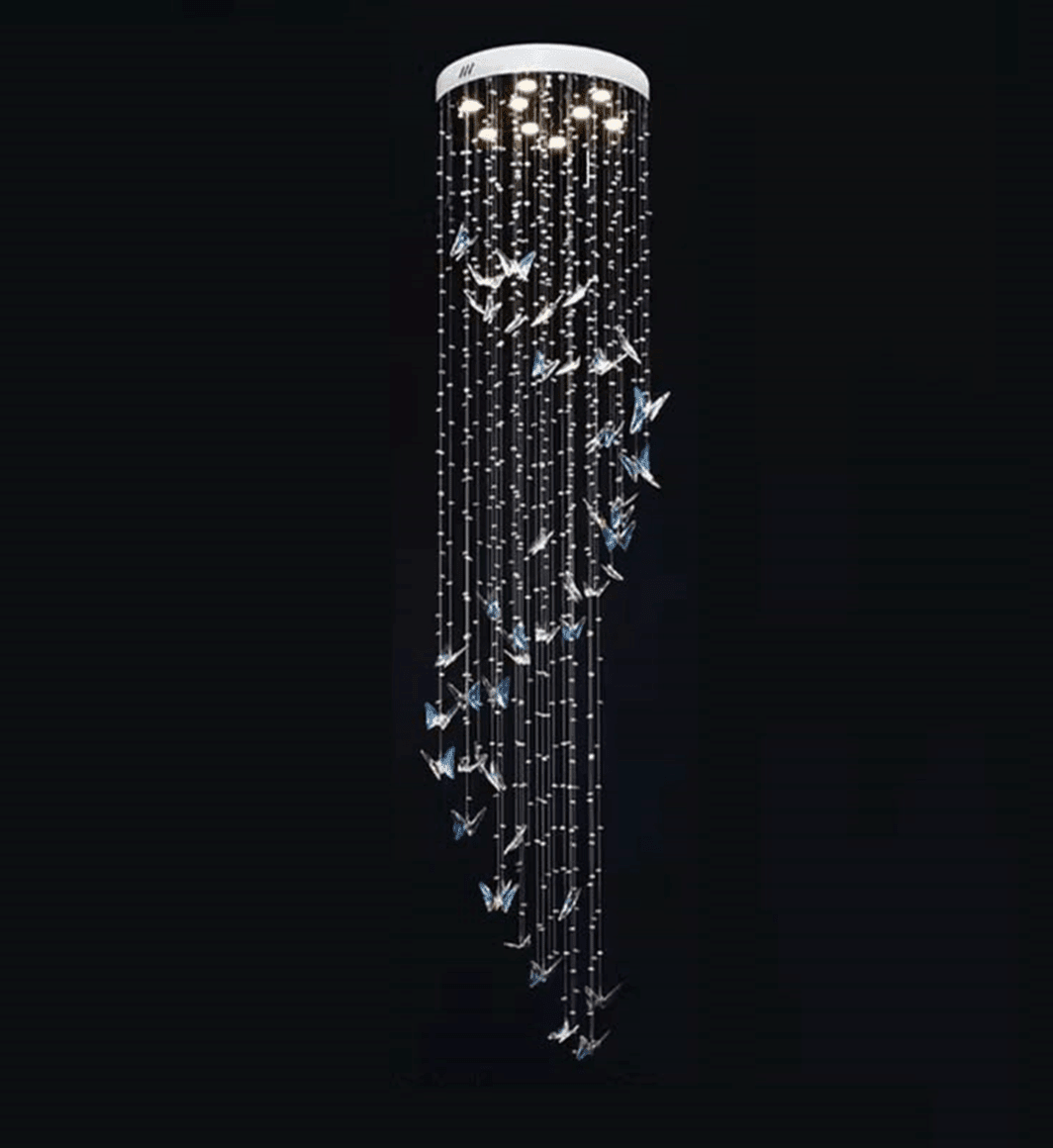 Caelira LED K9 Crystal Spiral Chandelier - Dia 15.7″ × H 98.4″BlueWarm Lightcasivra