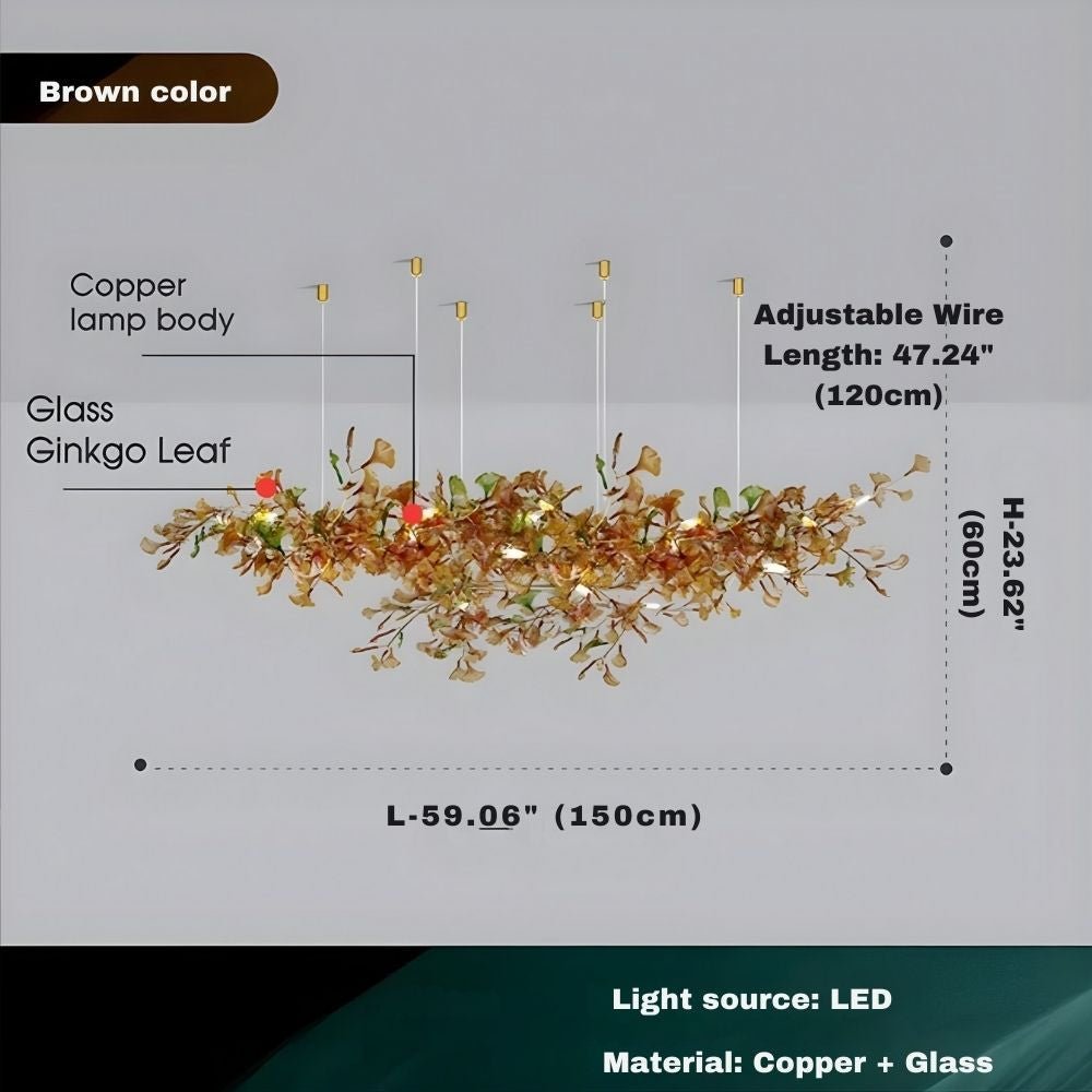 Calla Ginko Leaf Linear Chandelier - GreenL59.06" (150cm)Warm Light 2700Kcasivra