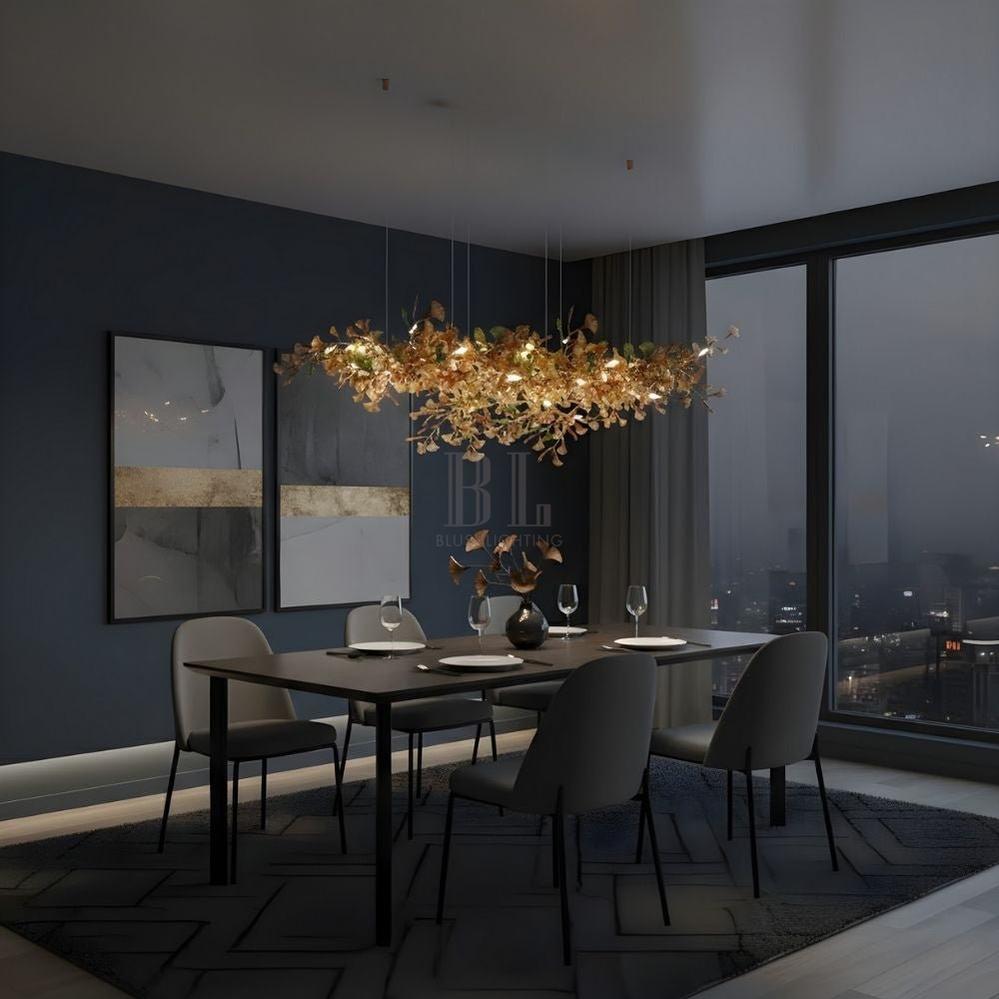 Calla Ginko Leaf Linear Chandelier - WhiteL59.06" (150cm)Warm Light 2700Kcasivra