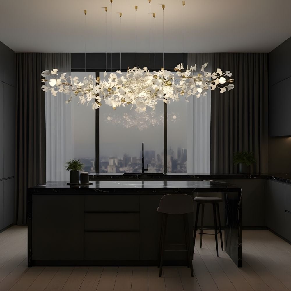 Calla Ginko Leaf Linear Chandelier - GreenL59.06" (150cm)Warm Light 2700Kcasivra