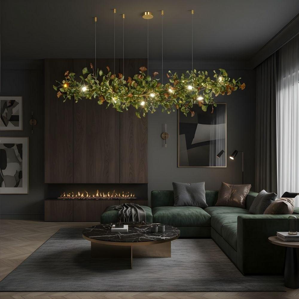 Calla Ginko Leaf Linear Chandelier - GreenL59.06" (150cm)Warm Light 2700Kcasivra