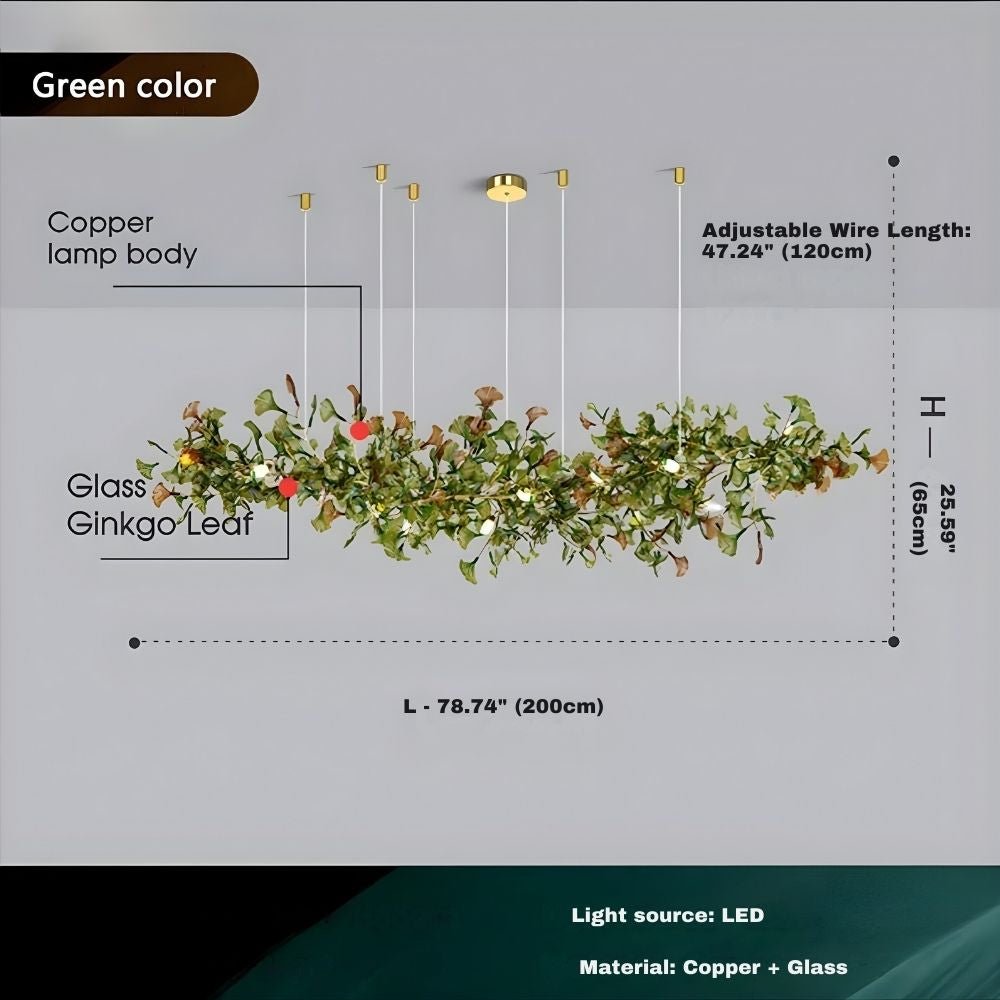 Calla Ginko Leaf Linear Chandelier - GreenL59.06" (150cm)Warm Light 2700Kcasivra