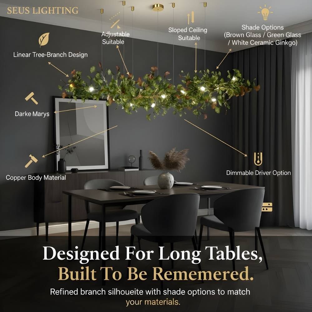 Calla Ginko Leaf Linear Chandelier - GreenL59.06" (150cm)Warm Light 2700Kcasivra