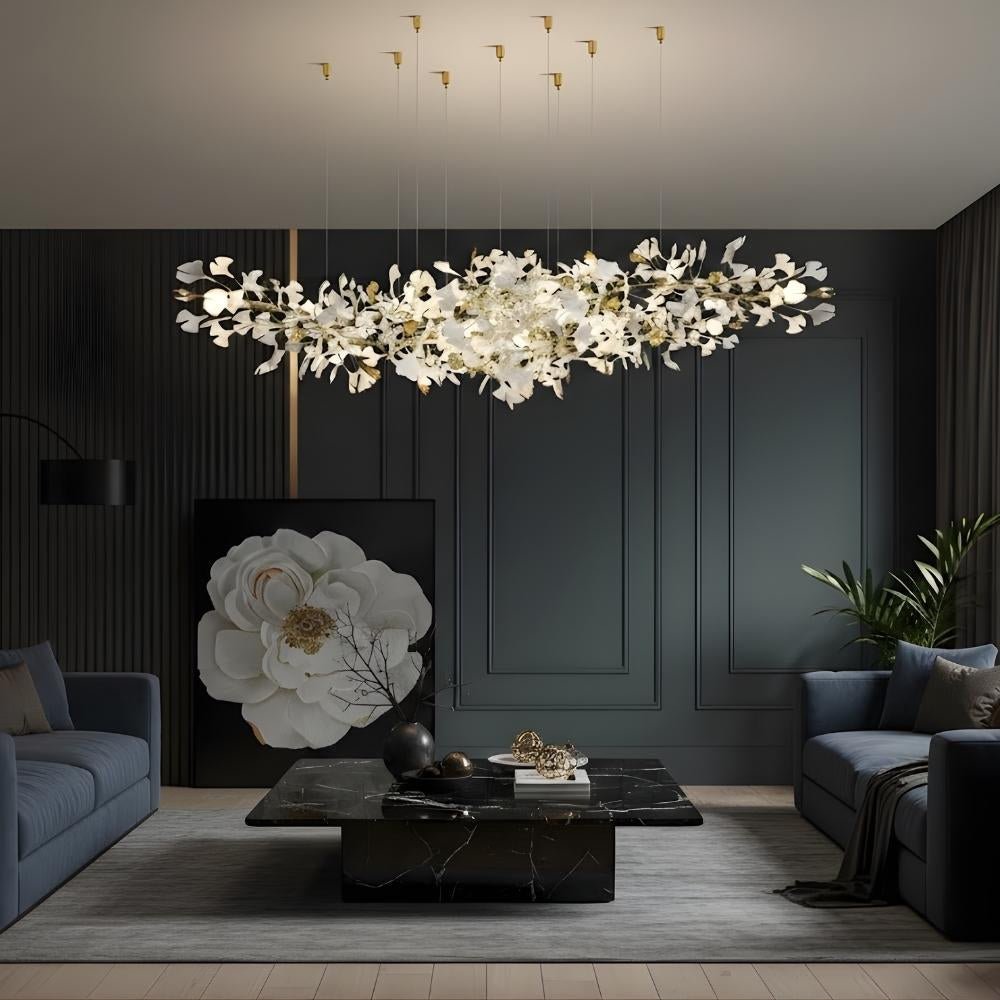 Calla Ginko Leaf Linear Chandelier - WhiteL59.06" (150cm)Warm Light 2700Kcasivra