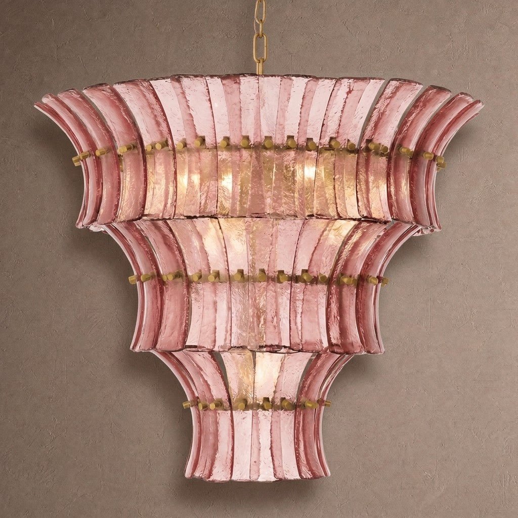 Calyra Tiered Glass Chandelier - ∅ 26.4″ x H 23.6″Pink & Goldcasivra