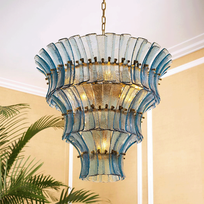 Calyra Tiered Glass Chandelier - ∅ 26.4″ x H 23.6″Blue & Goldcasivra