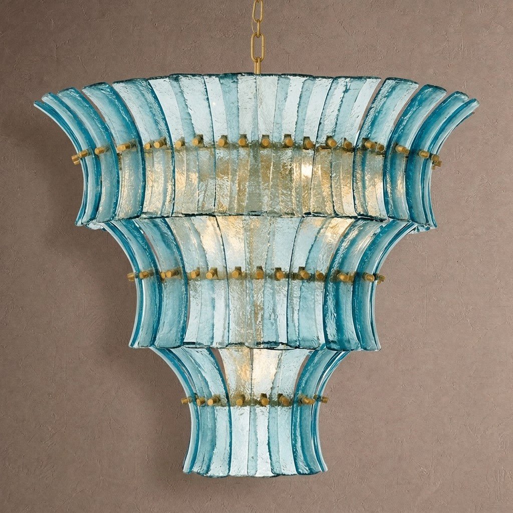 Calyra Tiered Glass Chandelier - ∅ 26.4″ x H 23.6″Blue & Goldcasivra