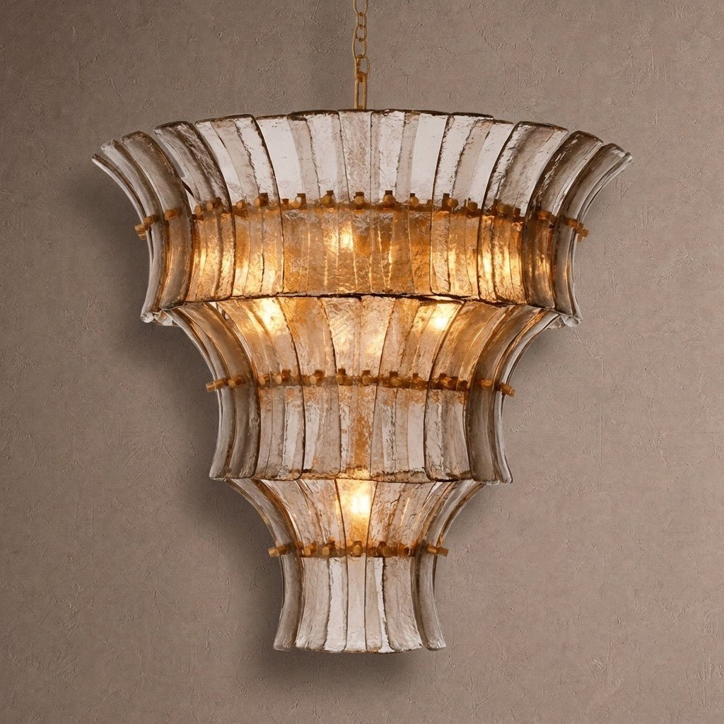 Calyra Tiered Glass Chandelier - ∅ 26.4″ x H 23.6″Grey & Goldcasivra