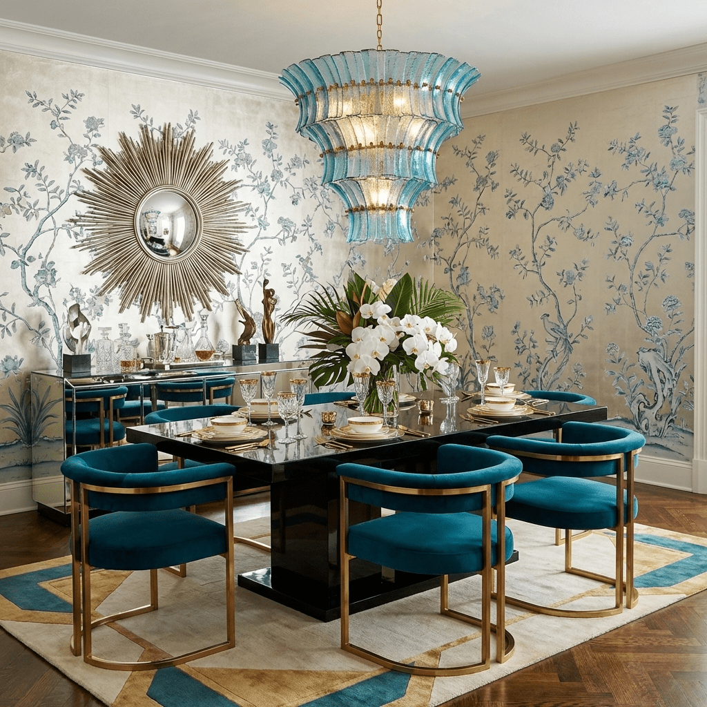 Calyra Tiered Glass Chandelier - ∅ 26.4″ x H 23.6″Blue & Goldcasivra