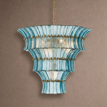 Calyra Tiered Glass Chandelier - ∅ 26.4″ x H 23.6″Blue & Goldcasivra