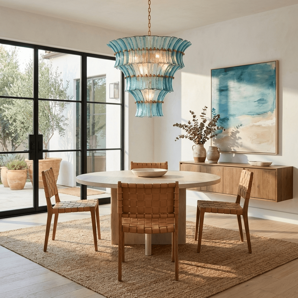 Calyra Tiered Glass Chandelier - ∅ 26.4″ x H 23.6″Blue & Goldcasivra