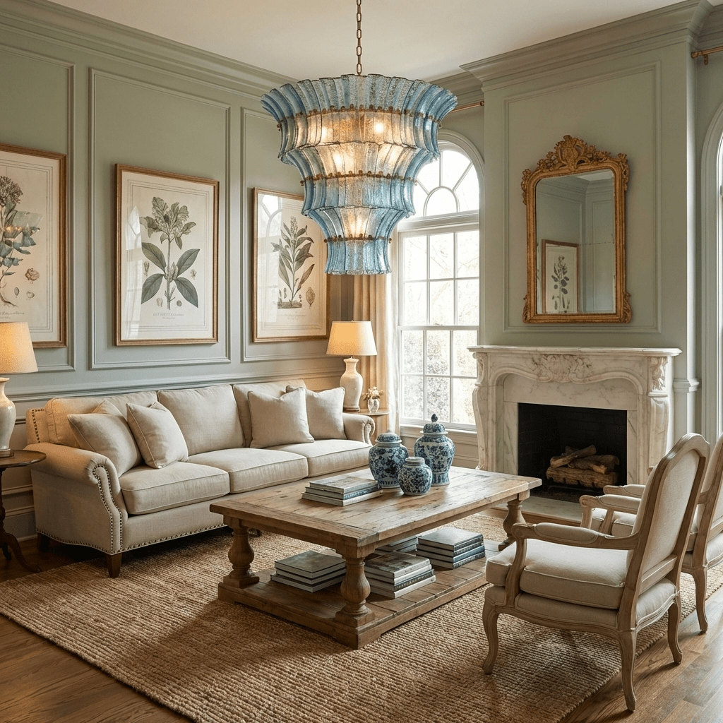 Calyra Tiered Glass Chandelier - ∅ 26.4″ x H 23.6″Blue & Goldcasivra