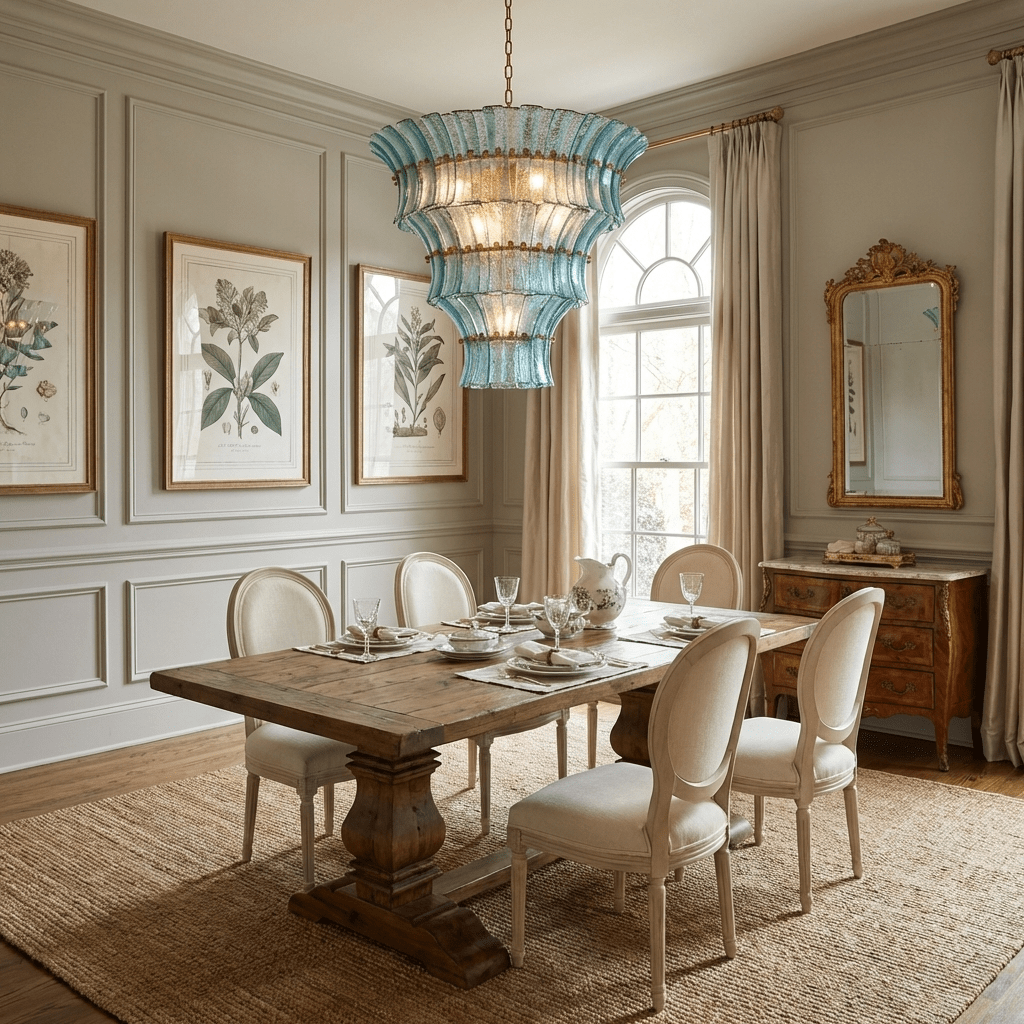 Calyra Tiered Glass Chandelier - ∅ 26.4″ x H 23.6″Blue & Goldcasivra