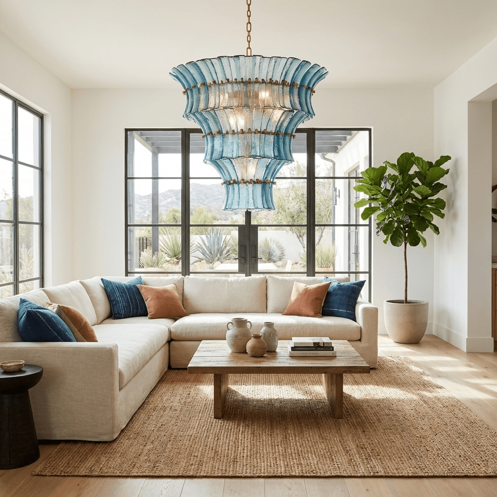 Calyra Tiered Glass Chandelier - ∅ 26.4″ x H 23.6″Blue & Goldcasivra