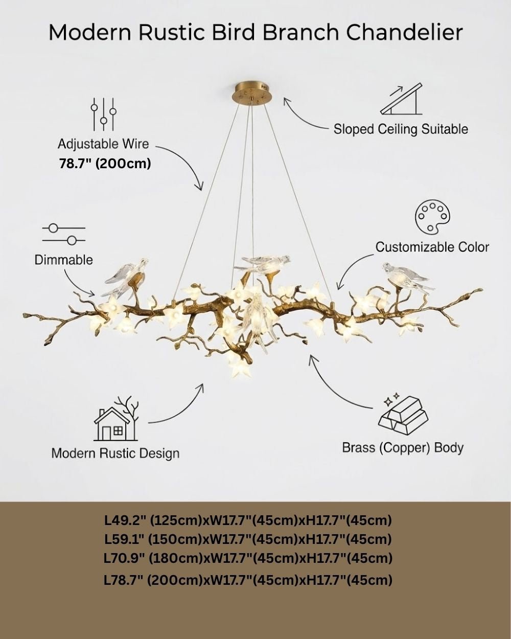 Calyx Bird Branch Chandelier for Dining Room - Copper49.2" (125cm)Warm White 3000Kcasivra