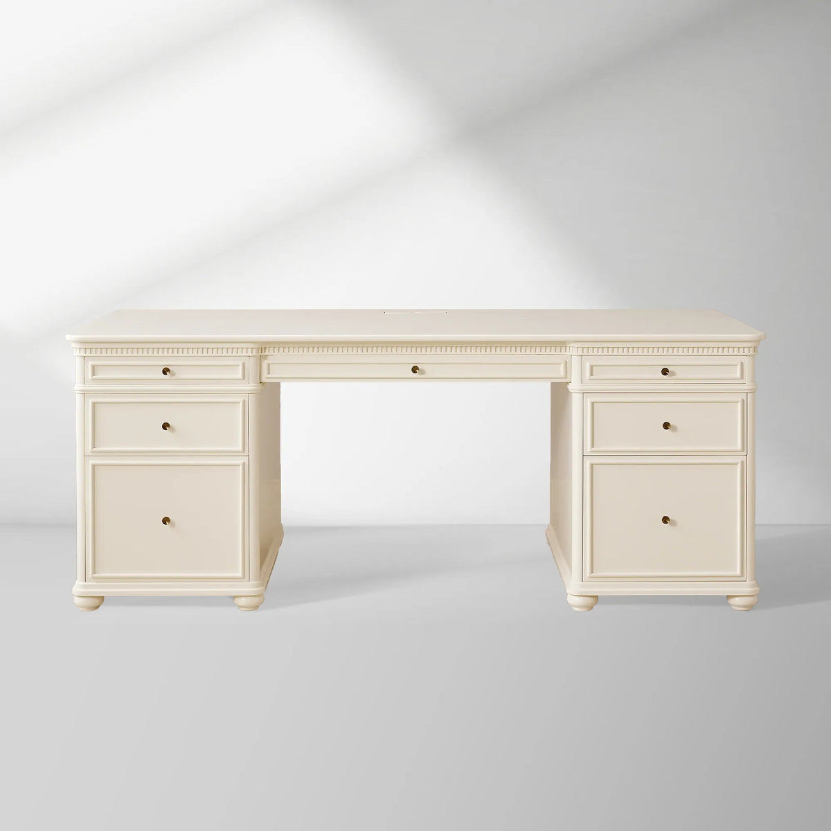 Carlisle Executive Desk with Storage Drawers and Shelving in Birch or White Oak