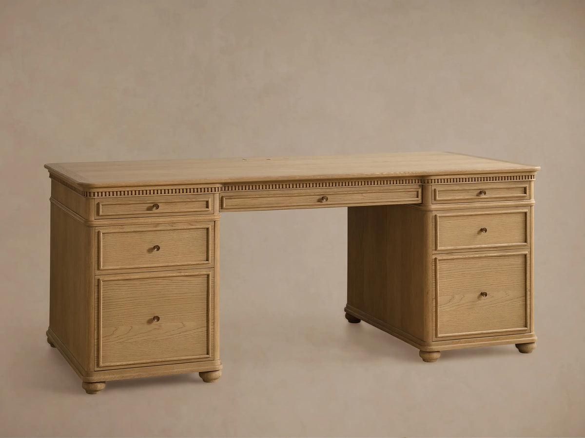 Carlisle Executive Desk with Storage Drawers and Shelving in Birch or White Oak