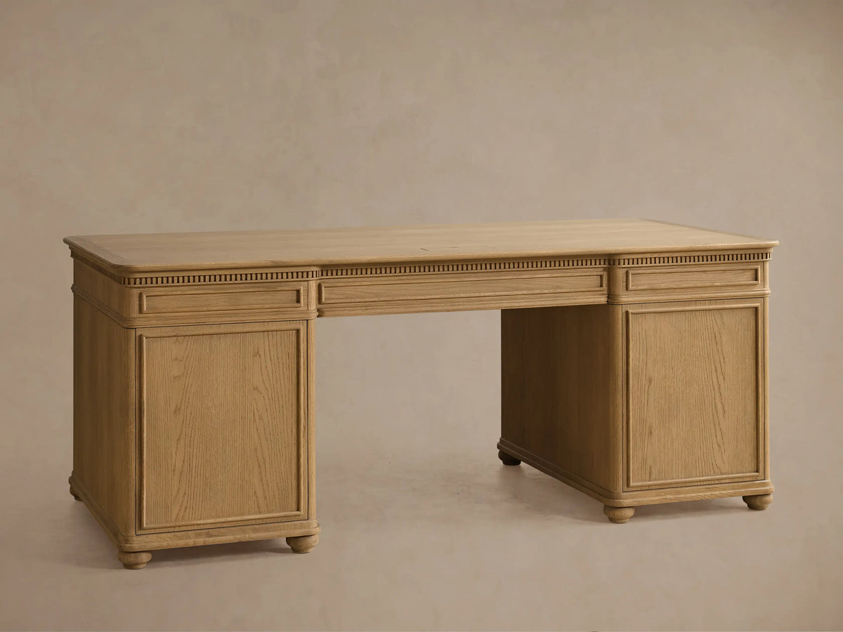 Carlisle Executive Desk with Storage Drawers and Shelving in Birch or White Oak