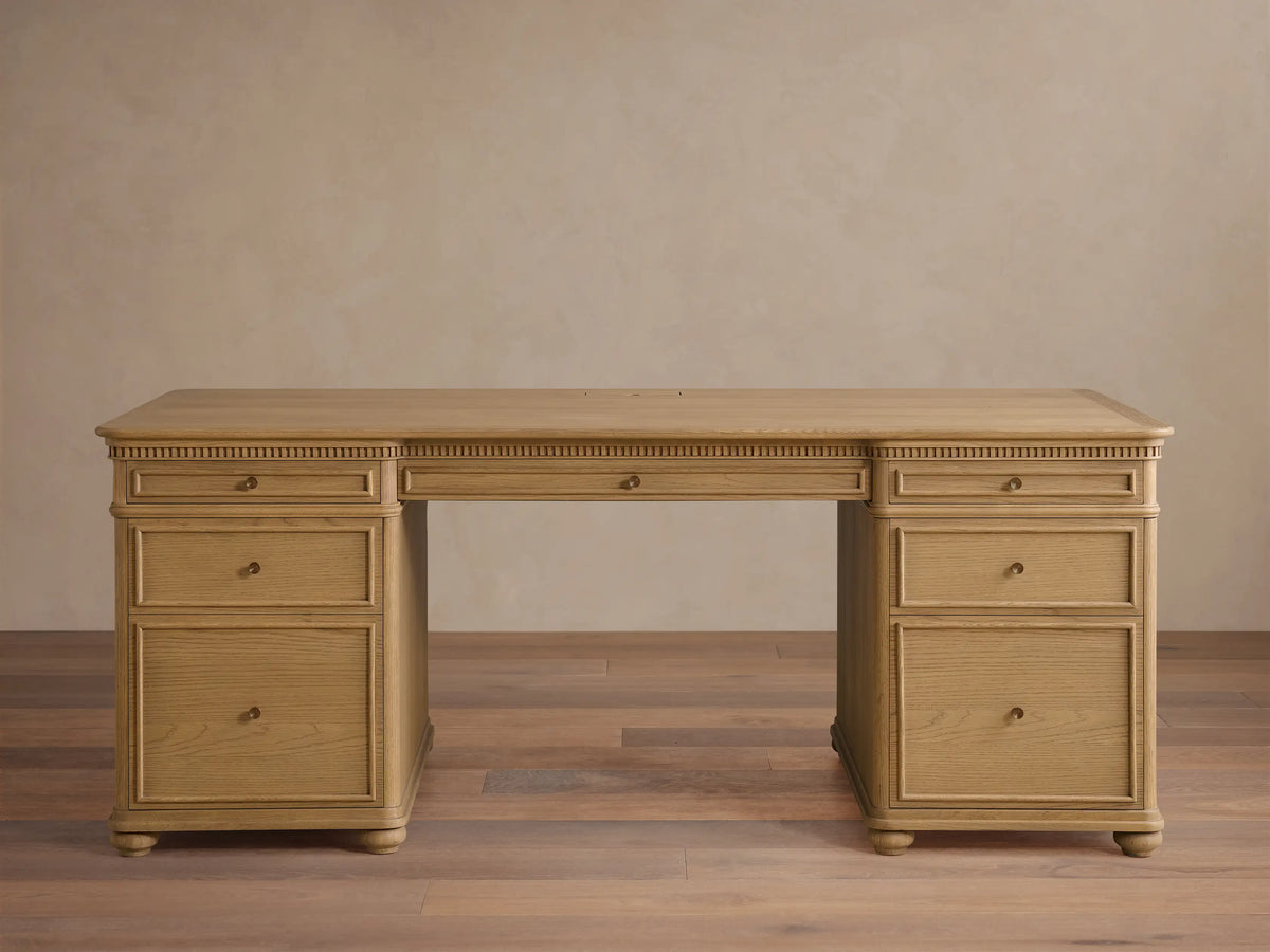 Carlisle Executive Desk with Storage Drawers and Shelving in Birch or White Oak