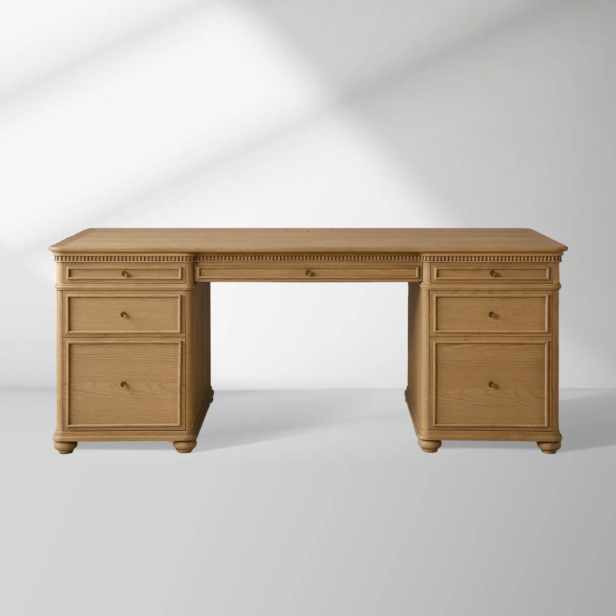 Carlisle Executive Desk with Storage Drawers and Shelving in Birch or White Oak