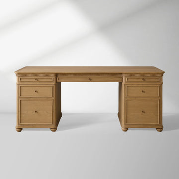 Carlisle Executive Desk with Storage Drawers and Shelving in Birch or White Oak