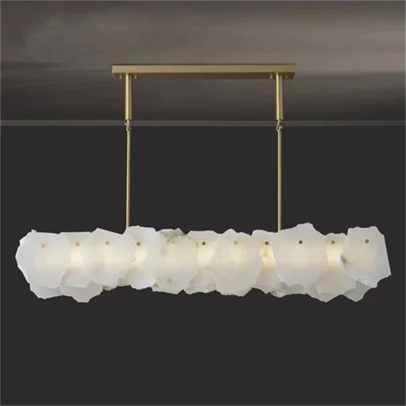 Carlos Alabaster Modern Snowflake Linear Chandelier Over Dining Table - casivra