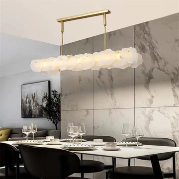 Carlos Alabaster Modern Snowflake Linear Chandelier Over Dining Table - casivra