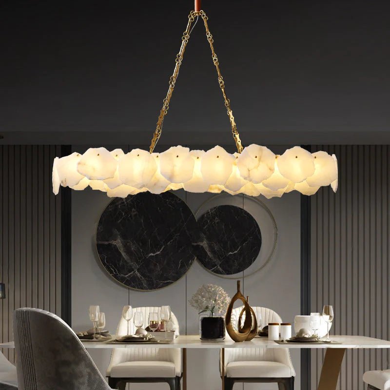 Carlos Alabaster Modern Snowflake Linear Chandelier with Chain - casivra