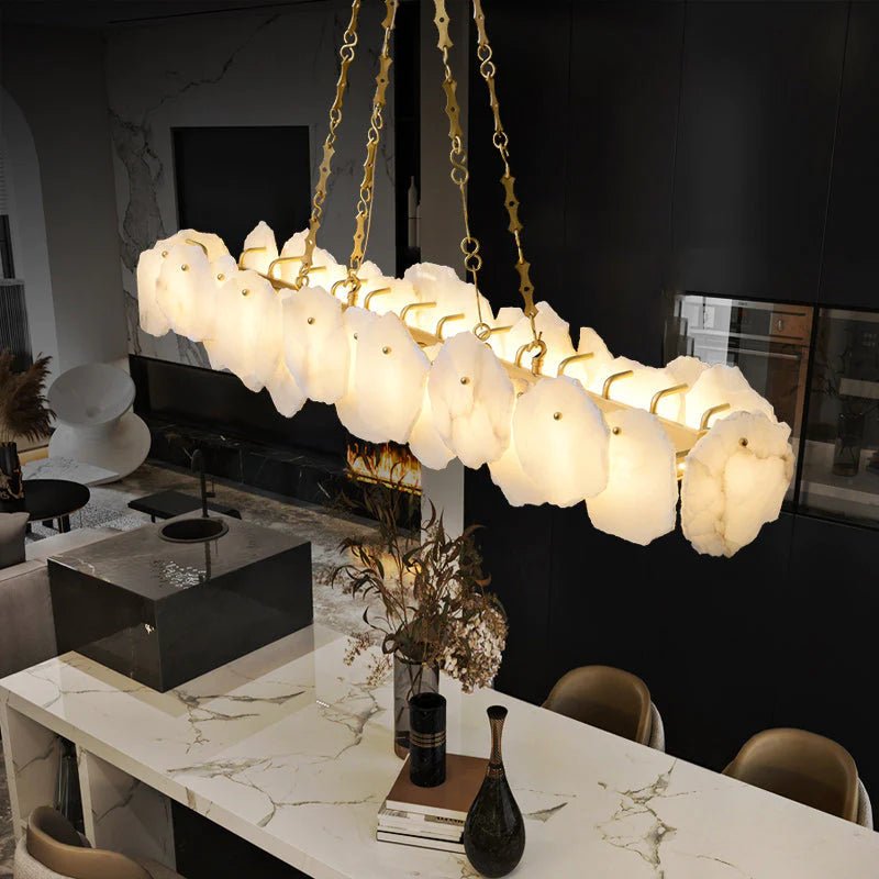 Carlos Alabaster Modern Snowflake Linear Chandelier with Chain - casivra