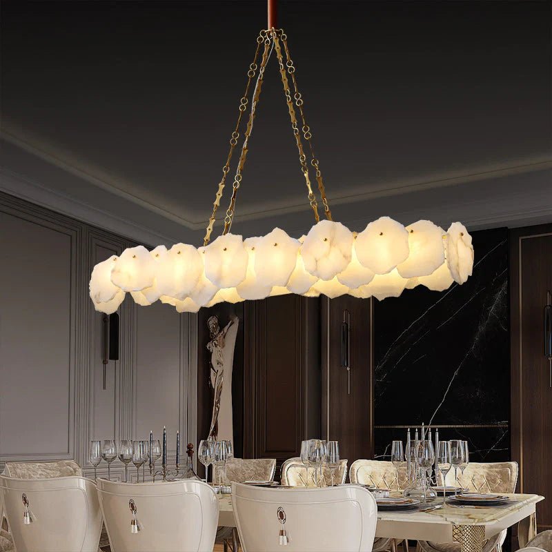 Carlos Alabaster Modern Snowflake Linear Chandelier with Chain - casivra