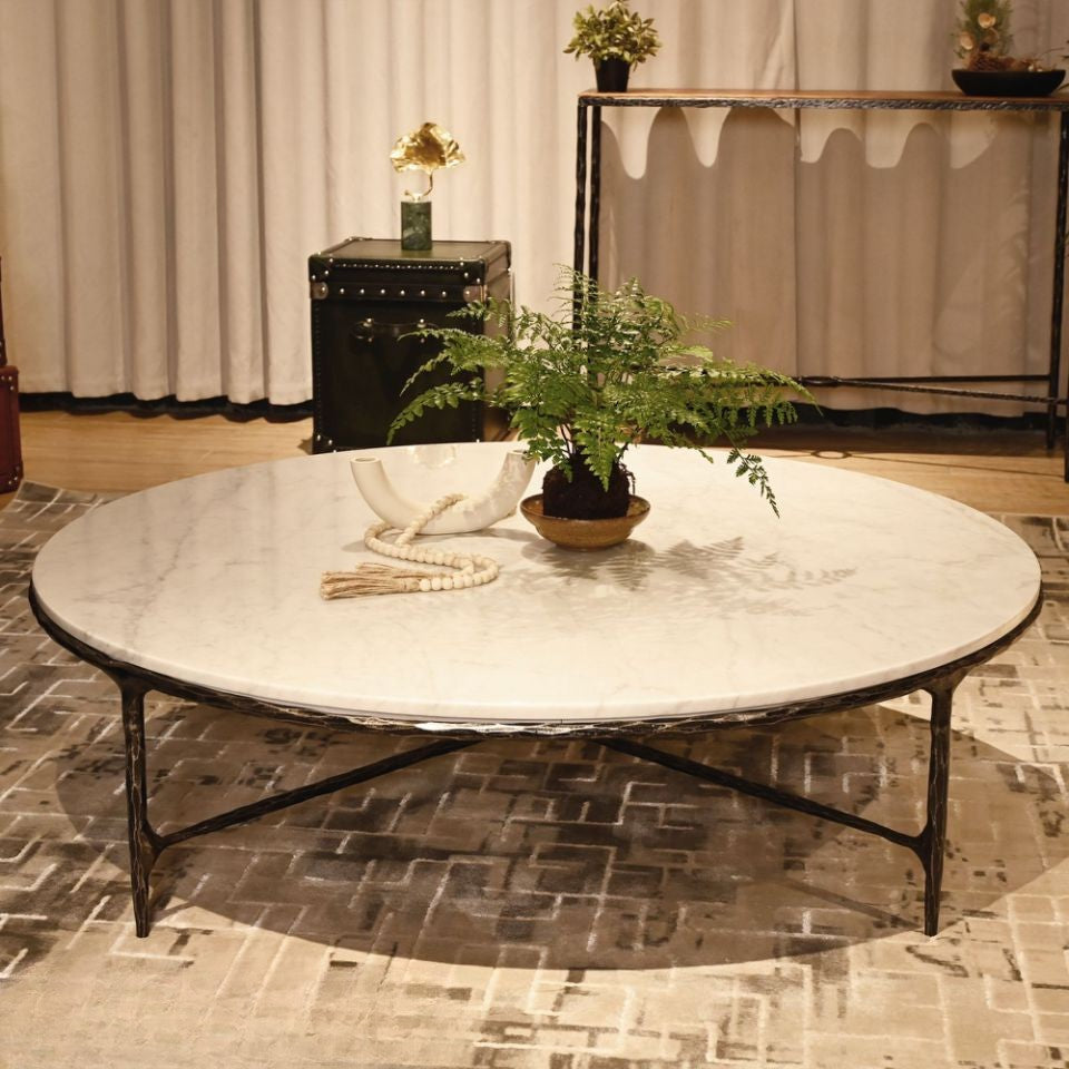 Hand-Forged Metal Marble Round Coffee Table 36" 55"