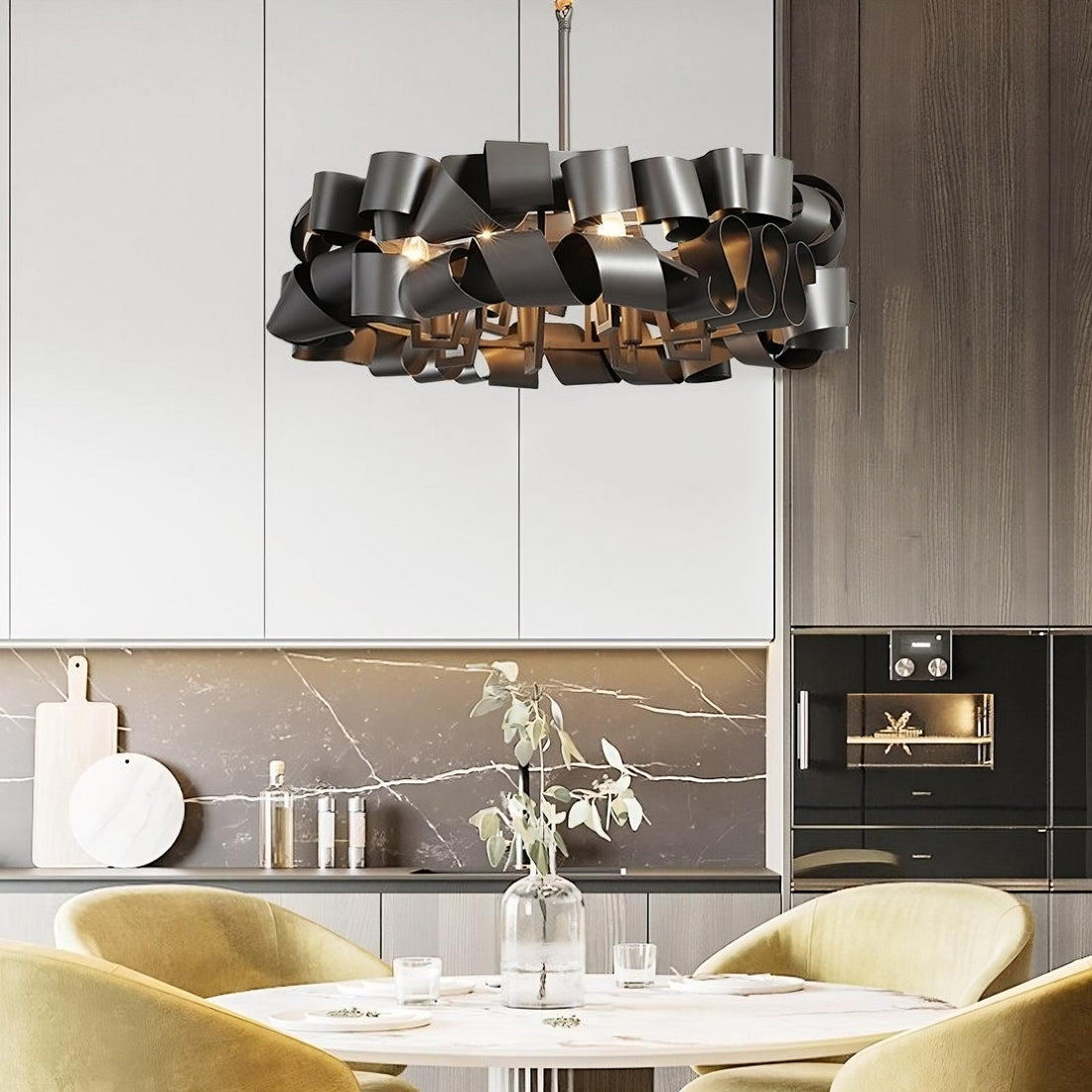 Ferro modern sculptural chandelier in black and copper