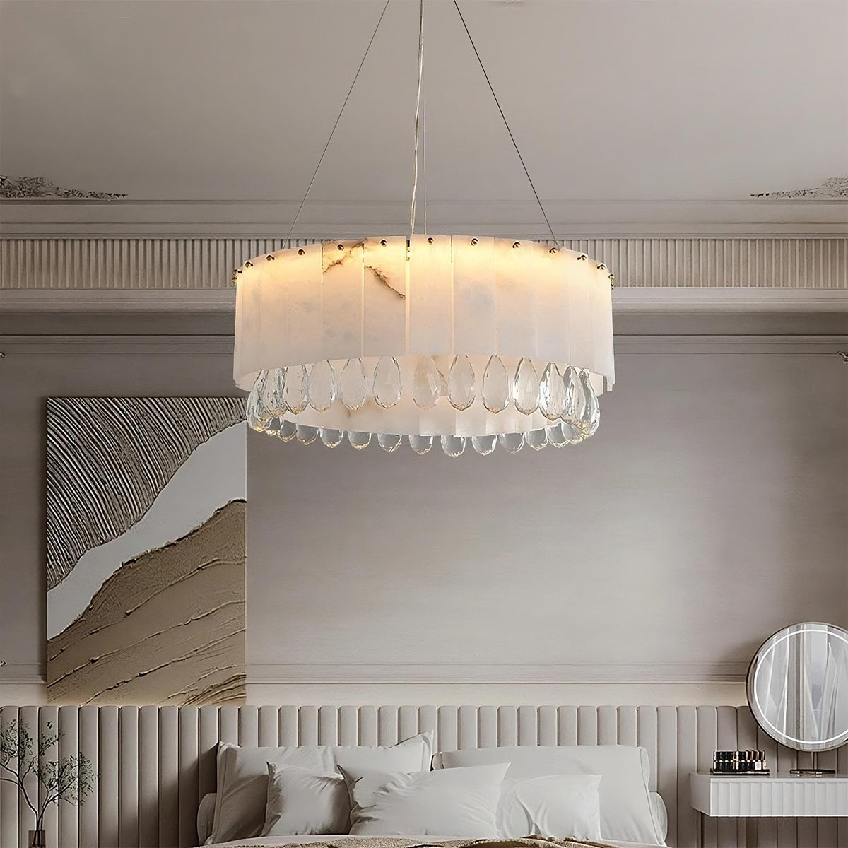 buyStuart 23 Inch Marble and Crystal Round Chandelier - Morsale