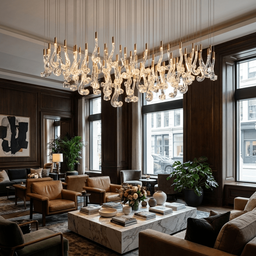 Celestia LED Glass Rain Chandelier - L 59.1″ × W 19.7″ × H 47.2″Gold & ClearWarm Lightcasivra